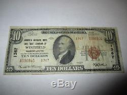 $10 1929 Westfield Massachusetts MA National Currency Bank Note Bill! Ch. #1367