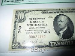 $10 1929 Whitinsville Massachusetts MA National Currency Bank Note Bill #769 XF