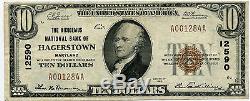 $10 National Currency Nicodemus National Bank Hagerstown Maryland, VF