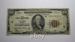 $100 1929 Chicago Illinois National Currency Note Federal Reserve Bank Note VF