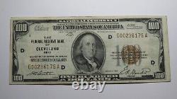 $100 1929 Cleveland Ohio National Currency Note Federal Reserve Bank Note VF++