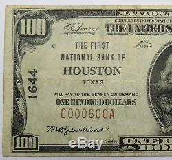 $100 1929 Houston Texas Type 1 Ch1644 First National Currency Bank Note #18346F