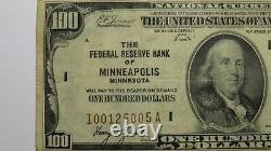 $100 1929 Minneapolis MN National Currency Note Federal Reserve Bank Note VF