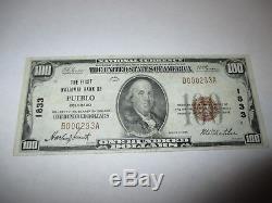 $100 1929 Pueblo Colorado CO National Currency Bank Note Bill Ch. #1833 VF RARE