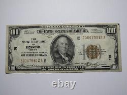 $100 1929 Richmond Virgnia VA National Currency Note Federal Reserve Bank VF