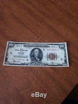100 Dollar Bill Note Federal Reserve Bank Chicago Illinois National Currency