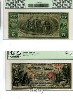 1875 $5 Appleton Wisconsin Large Size First National Bank Currency Note Pcgs F12