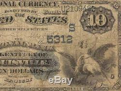 1882 $10 Louisville Kentucky National Bank Note Large Currency Old Paper Money