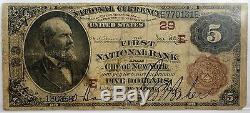 1882 $5 National Currency First National Bank Of New York CH# 29- WW