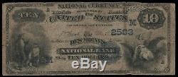 1882 Db $10 Des Moines Iowa National Bank Note Currency Circ Vg Very Good (282)