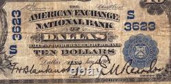 1902 $10 American Exchange National Bank Note Currency Dallas Texas Choice Fine