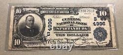 1902 $10 Central National Bank Of Spartanburg, Sc National Currency Vf