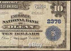 1902 $10 Dollar Olean New York National Bank Note Large Currency Paper Money