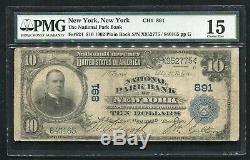 1902 $10 National Park Bank Of New York, Ny National Currency Ch. #891 Pmg F-15