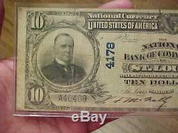 1902 $10 Ten Dollar Bill Note National Currency Bank Of Commerce St. Louis 4178