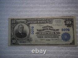 1902 $10 Topeka Kansas KS National Currency Plain Back #3078 Central Natl Bank #