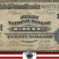 1902 $20 ERIE, PA DATE BACK National Bank Note PENNSYLVANIA CURRENCY 3137