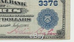 1902 $20 First National Bank of PARIS Illinois National Currency Nice Note