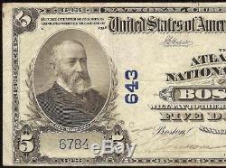 1902 $5 DOLLAR ATLANTIC NATIONAL BANK of BOSTON MASSACHUSETTS NOTE CURRENCY VF