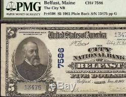 1902 $5 Dollar City National Bank Of Belfast Note Currency Paper Money Pmg 30