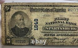 1902 $5 First National Bank Of Spartanburg, Sc National Currency #1848 Pmg Vg8