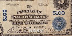 1902 $5 Franklin National Bank Note Currency Ohio Circulated Very Fine Vf