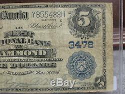 1902 $5 NATIONAL CURRENCY-RARE FIRST NATIONAL BANK-HAMMOND #3478 WithFREE SHIP