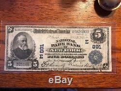 1902 $5 National Bank CURRENCY NOTE. Park Bank Of New York