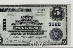 1902 $5 National Bank'Plain Back' note-fr. 600 (Salem, NJ-CH#3922) PCGS VF 30 EPQ