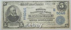 1902 $5 National Currency Note Riggs National Bank Washington D. C. # 5046 VF