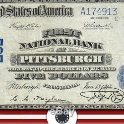 1902 $5 PITTSBURGH, PA National Bank Note PENNSYLVANIA CURRENCY A174913