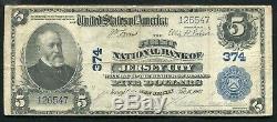 1902 $5 The First National Bank Of Jersey City, Nj National Currency Ch. #374