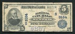 1902 $5 The National City Bank Of Memphis, Tn National Currency Ch. #9184