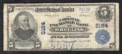 1902 $5 The National Exchange Bank Of Wheeling, Wv National Currency Ch. #5164