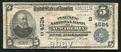 1902 $5 The Peoples National Bank Of New Iberia, La National Currency Ch. #4524