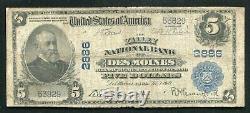 1902 $5 The Valley National Bank Of Des Moines, Ia National Currency Ch. #2886