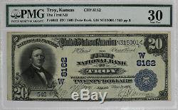 1902 Db $20 Troy Kansas National Bank Note Currency Pmg Cert 30 Very Fine (5001)