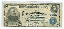 1902 Five Dollars Bank Of California National Currency #9655 Cir