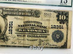 1902 Large $10 Ten Dollar Note National Currency KENOSHA WISCONSIN BANK PMG 15