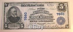 1902 Large Size Frackville PA $5.00 #7860 National Bank Note Currency
