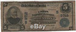 1902 PB $5 Union National Bank HOUSTON TEXAS National Banknote Currency Fine