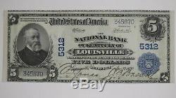 1902 Pb $5 National Bank Note Currency Louisville Kentucky Choice Vf+ Plus (870)