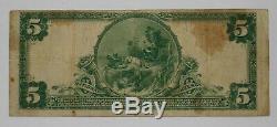 1902 Pb $5 New York National Bank Note Currency Stained Vf Very Fine 034