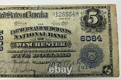 1902 Plain Back $5 National Currency The National Bank Of Winchester, Va Ch# 6084