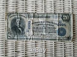 1902 US National Blue Seal Large $20 Currency Note! Bank Charter M2894