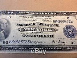 1918 $1 US National Currency New York Federal Reserve Large Bill Bank Note