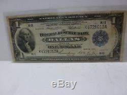 1918 FR-742 $1 Large Size National Currency Note, Federal Reserve Bank of Dallas