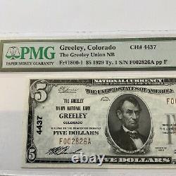 1924 Colorado $5 National Currency The Greeley Union National Bank PMG