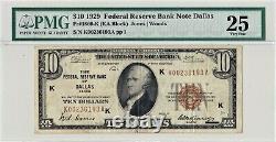 1929 $10 DALLAS Texas TX Federal Reserve Bank Note Brown National Currency KEY