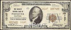 1929 $10 Dollar Bill Pasadena California National Bank Note Currency Money 10167